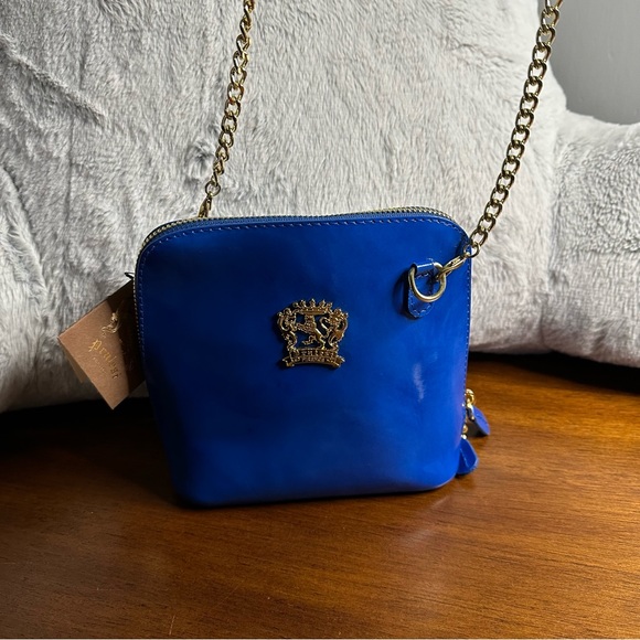 New Pratesi Firenze Blue Electric Italian Leather Crossbody, 6.5”x 7”x 3”. NWT - Picture 5 of 16